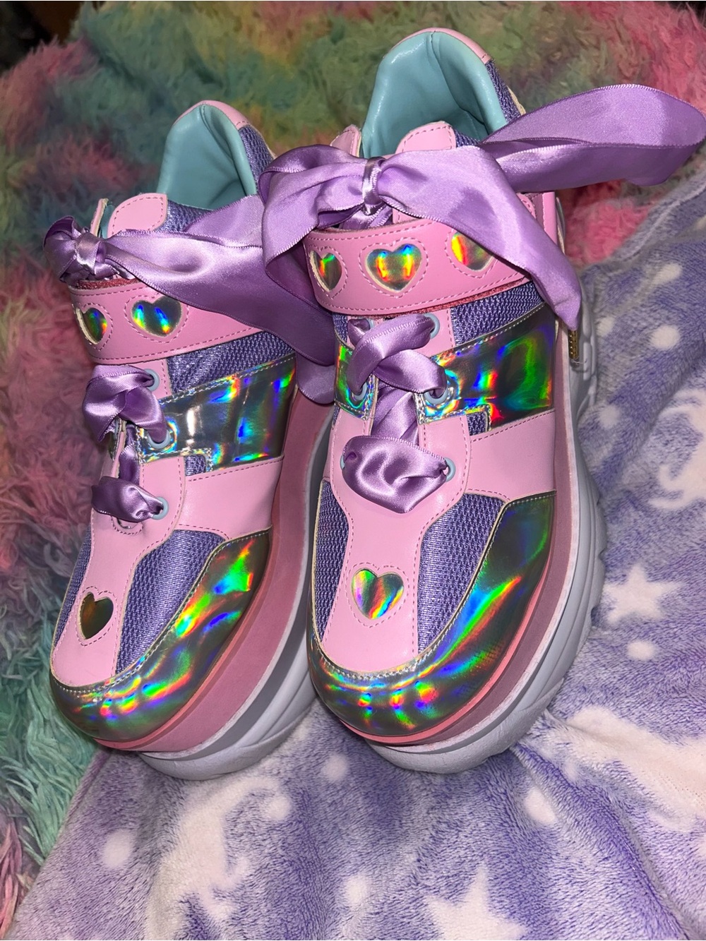 Sugar Thrillz Pastel Holographic Platform Sneakers - US Women's 9 - Satin Laces